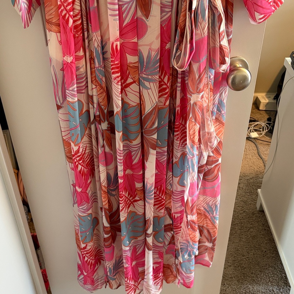 Tropical Print Wrap Dress - Picture 2 of 8